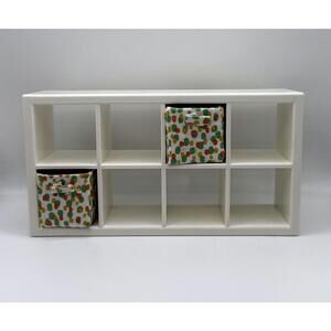 1:6 Scale White Cubby Shelf Organizer with 2 Polka Dot Storage Bins